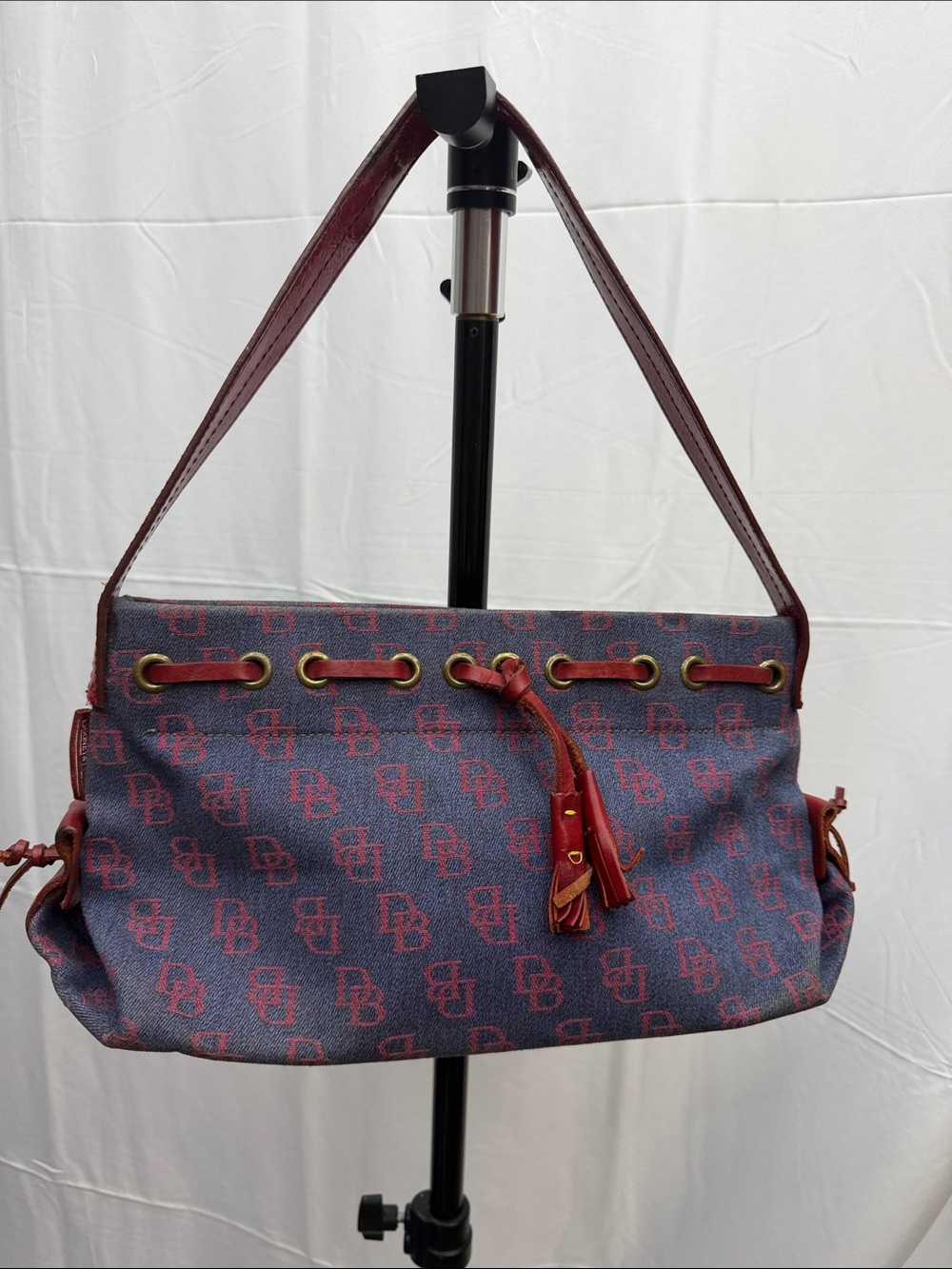Dooney & bourke Designer-Style Blue and Burgundy Monogram Shoulder Bag
